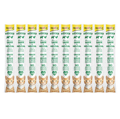 Gimcat Kuzu ve Tavuklu Tahılsız Kedi Ödül Çubukları 10 Parça 5 Gr x 10 Adet (50 Gr)
