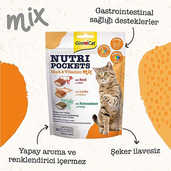 Gimcat Nutripockets Malt Multivitamin Mix Kedi Ödülü 150 Gr - 2