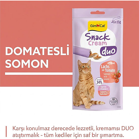Gimcat Snack Cream Duo Somon ve Domates Ek Besin Kedi Ödülü 6 x 15 Gr - 2