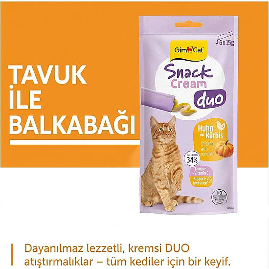 Gimcat Snack Cream Duo Tavuk Etli ve Balkabaklı Ek Besin Kedi Ödülü 6 x 15 Gr - 2