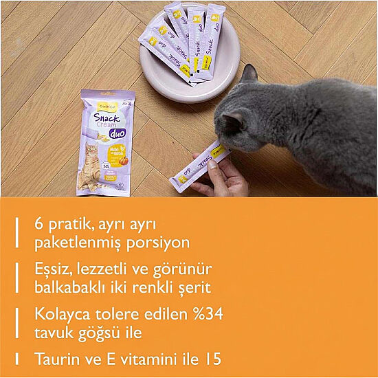 Gimcat Snack Cream Duo Tavuk Etli ve Balkabaklı Ek Besin Kedi Ödülü 6 x 15 Gr - 4