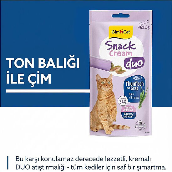 Gimcat Snack Cream Duo Ton Balıklı ve Çim Ek Besin Kedi Ödülü 6 x 15 Gr - 2