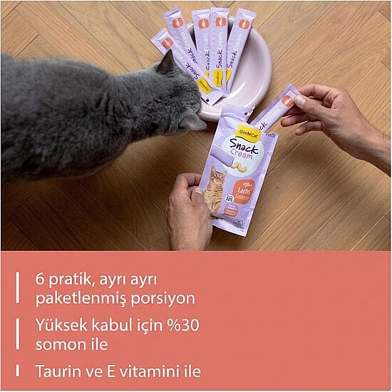 Gimcat Snack Cream Somonlu Ek Besin Kedi Ödülü 6 x 15 Gr - 4