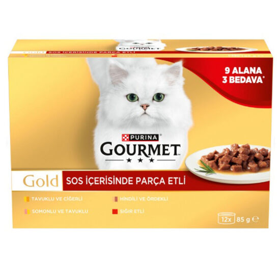 Gourmet Gold Box Sos İçerisinde Parça Seri Kedi Yaş Maması 85 Gr x 12 Adet ( 12 Al 9 Öde) - 1