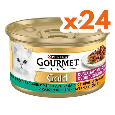 Gourmet Gold Çifte Lezzet Ciğer ve Tavşanlı Kedi Maması 85 Gr - (24 Adet)