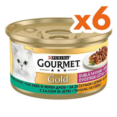 Gourmet Gold Çifte Lezzet Ciğer ve Tavşanlı Kedi Maması 85 Gr x 6 Adet