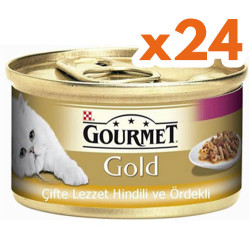 Gourmet - Gourmet Gold Çifte Lezzet Hindi ve Ördekli Kedi Konservesi 85 Gr - (24 Adet)