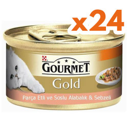Gourmet - Gourmet Gold Parça Etli Soslu Alabalık Sebzeli Kedi Konservesi 85 Gr - (24 Adet)