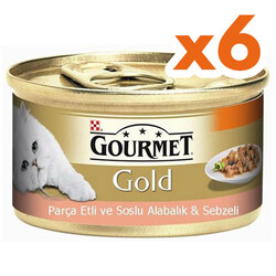 Gourmet - Gourmet Gold Parça Etli Soslu Alabalık Sebzeli Kedi Konservesi 85 Gr x 6 Adet