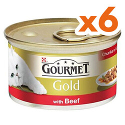 Gourmet - Gourmet Gold Parça Etli Soslu Sığır Etli Kedi Konservesi 85 Gr x 6 Adet