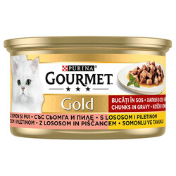 Gourmet Gold Parça Etli Soslu Somon ve Tavuk Kedi Konservesi 85 Gr - (24 Adet) - Thumbnail