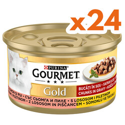 Gourmet Gold Parça Etli Soslu Somon ve Tavuk Kedi Konservesi 85 Gr - (24 Adet) - Thumbnail