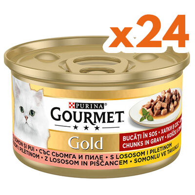 Gourmet Gold Parça Etli Soslu Somon ve Tavuk Kedi Konservesi 85 Gr - (24 Adet)