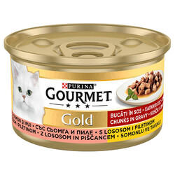 Gourmet - Gourmet Gold Parça Etli Soslu Somon ve Tavuk Kedi Konservesi 85 Gr
