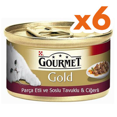 Gourmet Gold Parça Etli Soslu Tavuk Ciğerli Kedi Konservesi 85 Gr x 6 Adet