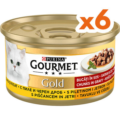 Gourmet Gold Parça Etli Soslu Tavuk Ciğerli Kedi Konservesi 85 Gr x 6 Adet