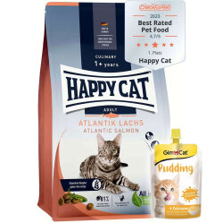 Happy Cat Atlantic Lachs Somonlu Kedi Maması 10 Kg + 2 Adet Gimcat Kedi Pudingi 150 Gr - Happy Cat