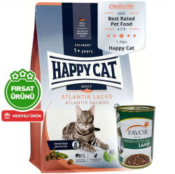Happy Cat Atlantic Lachs Somonlu Kedi Maması 10 Kg + 5 Adet Favor Kuzu Kedi Konservesi 400 Gr - Happy Cat