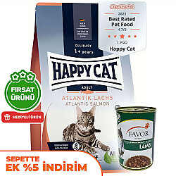 Happy Cat Atlantic Lachs Somonlu Kedi Maması 10 Kg + 5 Adet Favor Kuzu Konservesi 400 Gr - Happy Cat