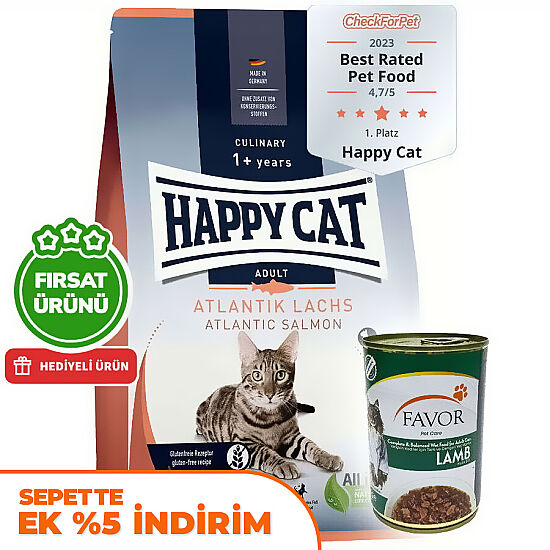 Happy Cat Atlantic Lachs Somonlu Kedi Maması 10 Kg + 5 Adet Favor Kuzu Konservesi 400 Gr - 1