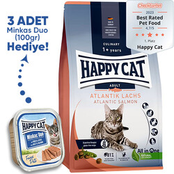 Happy Cat - Happy Cat Atlantic Lachs Somonlu Kedi Maması 10 Kg + 3 Adet Happy Cat 100 Gr Yaş Mama