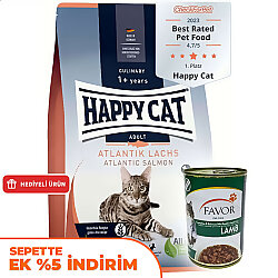 Happy Cat Atlantic Lachs Somonlu Kedi Maması 4 Kg + 2 Adet Favor Kuzu Konservesi 400 Gr - Happy Cat