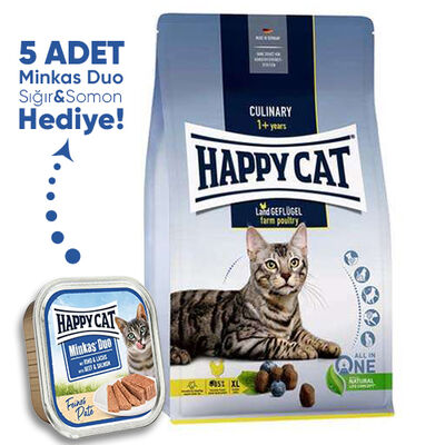 Happy Cat Culinary Land-Geflügel Kümes Hayvanlı Kedi Maması 10 Kg + 5 Adet Happy Cat 100 Gr