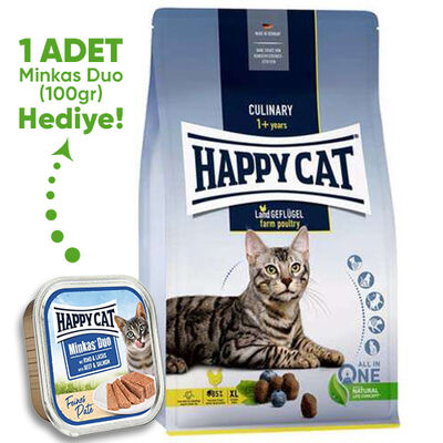 Happy Cat Culinary Land-Geflügel Kümes Hayvanlı Kedi Maması 4 Kg + Happy Cat 100 Gr Yaş Mama