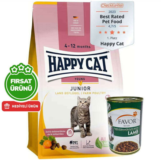 Happy Cat Junior Kümes Hayvanlı Yavru Kedi Maması 10 Kg + 5 Adet Favor Kuzu Kedi Konservesi 400 Gr - 1