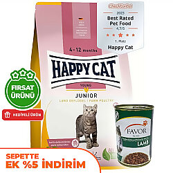 Happy Cat Junior Kümes Hayvanlı Yavru Kedi Maması 10 Kg + 5 Adet Favor Kuzu Konservesi 400 Gr - Happy Cat