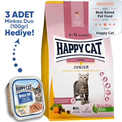 Happy Cat - Happy Cat Junior Kümes Hayvanlı Yavru Kedi Maması 10 Kg + 3 Adet Happy Cat 100 Gr Yaş Mama