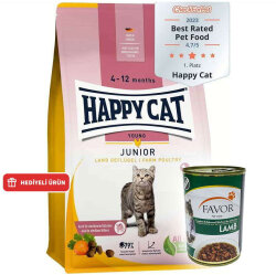 Happy Cat Junior Kümes Hayvanlı Yavru Kedi Maması 4 Kg + 2 Adet Favor Kuzu Kedi Konservesi 400 Gr - Happy Cat
