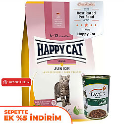Happy Cat Junior Kümes Hayvanlı Yavru Kedi Maması 4 Kg + 2 Adet Favor Kuzu Konservesi 400 Gr - Happy Cat