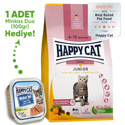 Happy Cat - Happy Cat Junior Kümes Hayvanlı Yavru Kedi Maması 4 Kg + Happy Cat 100 Gr Yaş Mama