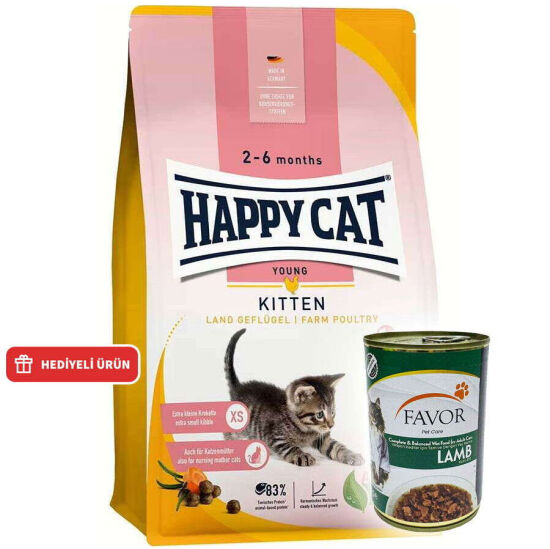 Happy Cat Kitten Kümes Hayvanı Yavru Kedi Maması 4 Kg + 2 Adet Favor Kuzu Kedi Konservesi 400 Gr - 1