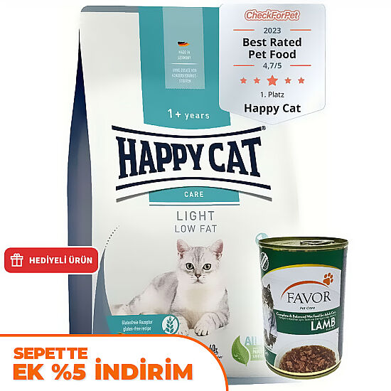 Happy Cat Sensitive Light Düşük Kalori Diyet Kedi Maması 4 Kg + 2 Adet Favor Kuzu Konservesi 400 Gr - 1