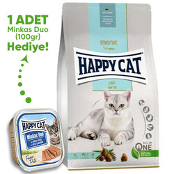 Happy Cat - Happy Cat Sensitive Light Düşük Kalori Diyet Kedi Maması 4 Kg + Happy Cat 100 Gr Yaş Mama