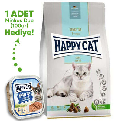 Happy Cat Sensitive Light Düşük Kalori Diyet Kedi Maması 4 Kg + Happy Cat 100 Gr Yaş Mama