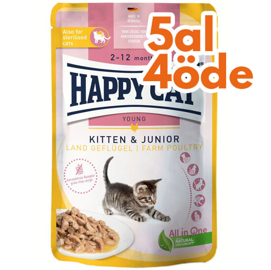 Happy Cat Meat in Sauce Kitten Junior Kümes Hayvanlı Kedi Yaş Maması 85 Gr - 5 Al 4 Öde - 1