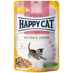 Happy Cat Meat in Sauce Kitten Junior Kümes Hayvanlı Kedi Yaş Maması 85 Gr - Happy Cat