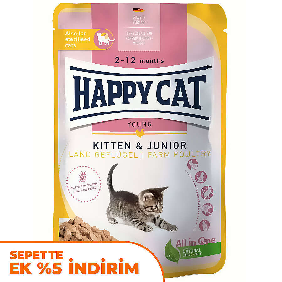 Happy Cat Meat in Sauce Kitten Junior Kümes Hayvanlı Kedi Yaş Maması 85 Gr