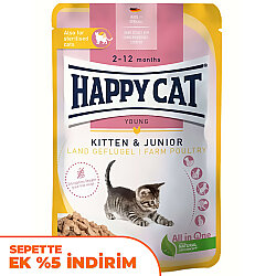 Happy Cat Meat in Sauce Kitten Junior Kümes Hayvanlı Kedi Yaş Maması 85 Gr - Happy Cat