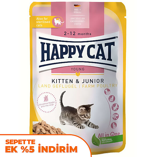 Happy Cat Meat in Sauce Kitten Junior Kümes Hayvanlı Kedi Yaş Maması 85 Gr - 1
