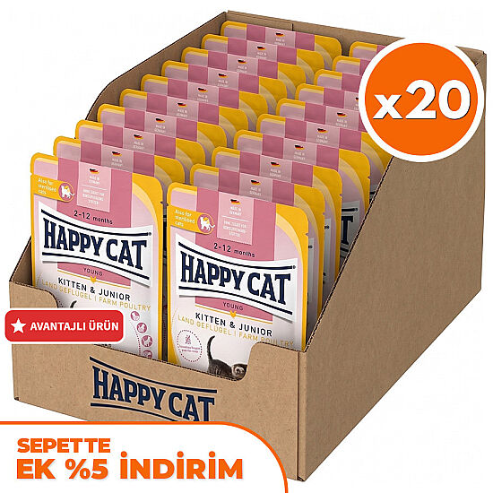 Happy Cat Meat in Sauce Kitten Junior Kümes Hayvanlı Kedi Yaş Maması 85 Gr x 20 Adet - 1