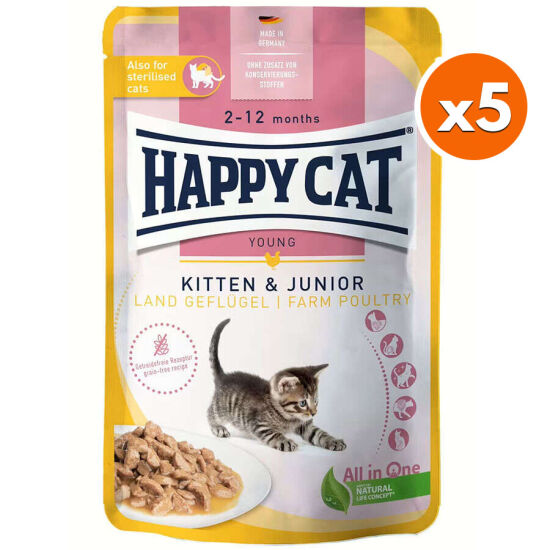 Happy Cat Meat in Sauce Kitten Junior Kümes Hayvanlı Kedi Yaş Maması 85 Gr x 5 Adet - 1