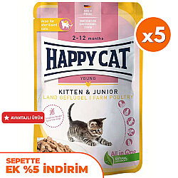 Happy Cat Meat in Sauce Kitten Junior Kümes Hayvanlı Kedi Yaş Maması 85 Gr x 5 Adet - Happy Cat