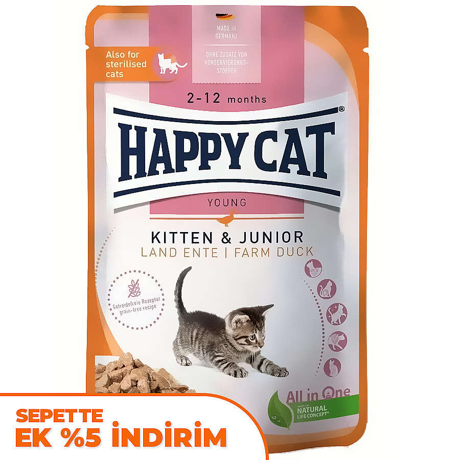 Happy Cat Meat in Sauce Kitten Junior Ördekli Kedi Yaş Maması 85 Gr