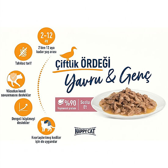 Happy Cat Meat in Sauce Kitten Junior Ördekli Kedi Yaş Maması 85 Gr - 4