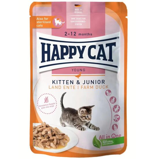 Happy Cat Meat in Sauce Kitten Junior Ördekli Kedi Yaş Maması 85 Gr x 20 Adet - 3
