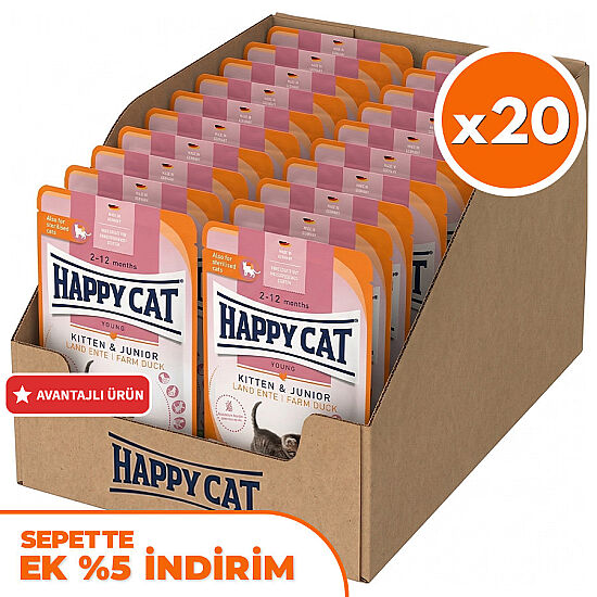 Happy Cat Meat in Sauce Kitten Junior Ördekli Kedi Yaş Maması 85 Gr x 20 Adet - 1
